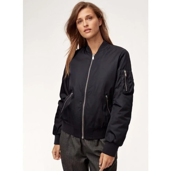 Aritzia The Group By Babaton Gilman Classic Bomber Jacket Coat Navy Sz Small - Picture 2 of 8